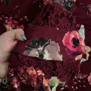 Floral long sleeve shirt with layered lace bell sleeves